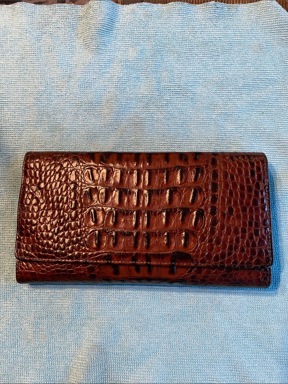 Brahmin Croc-Embossed Card & Key Holder in Dark Brown